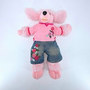 Build a Bear Pink Poodle Plush Stuffed Animal Denim Shorts Rose Embroidery